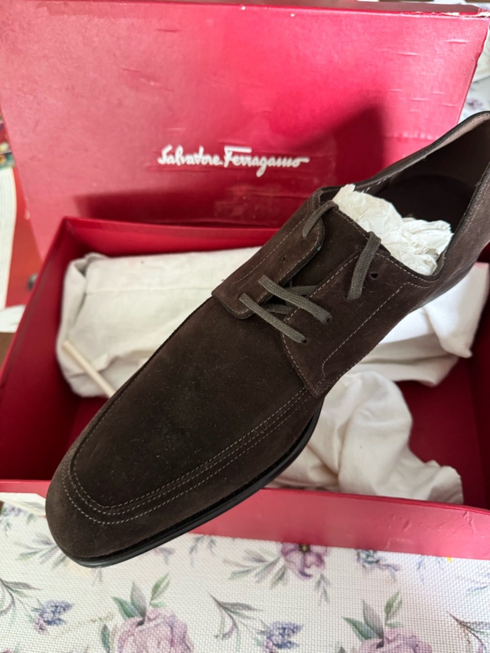Salvatore Ferragamo Dark Brown Suede Lace-Up Shoes 11/2